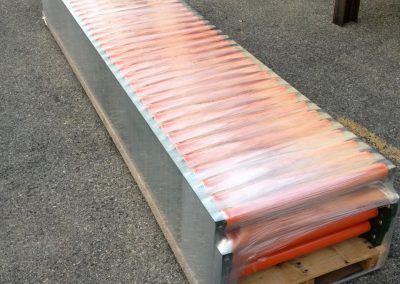 Roller Conveyors stretch wrapped on a pallet using the TAB Wrapper Tornado orbital wrapper